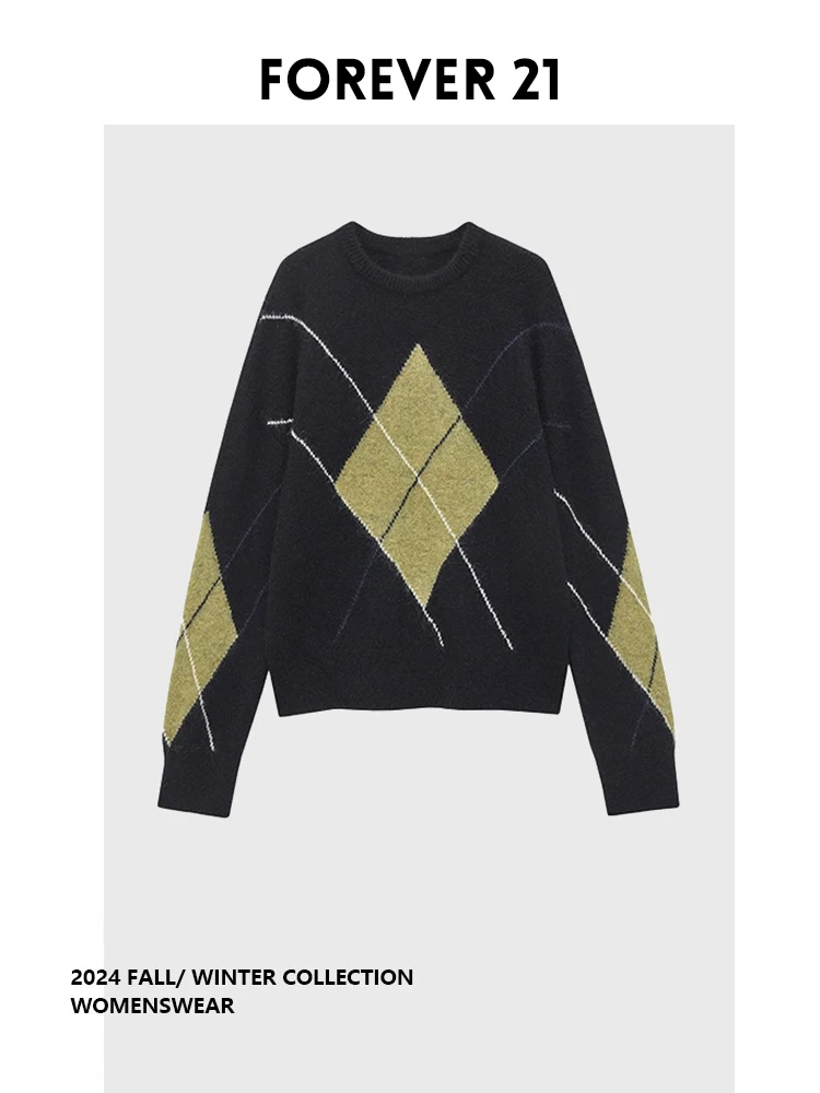 

Винтажный свитер в клетку Forever 2, свободный крой, весенняя новинка, удлиненный, для девушек, размер Regular