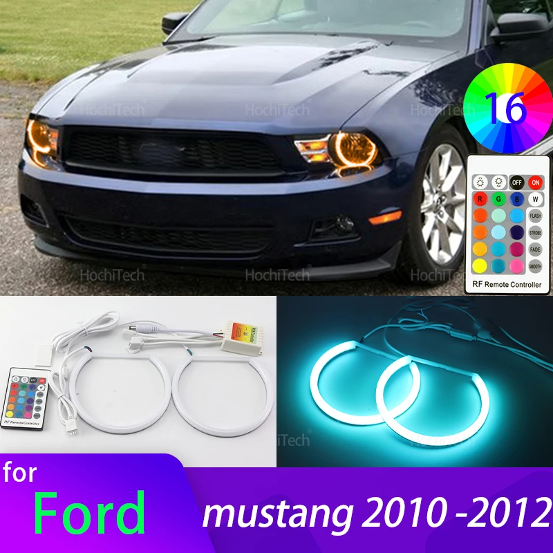 High Quality 16-Color RGB Cotton LED Angel Eye Rings Daytime Light for Ford Mustang 2010 2011 2012 Car Headlight Accessories