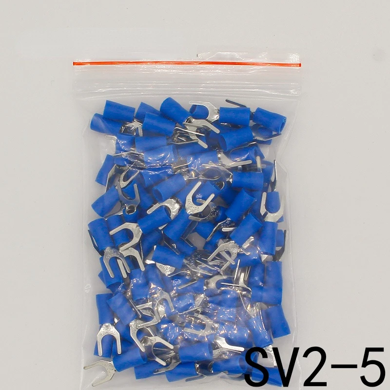 SV2-5 Blue Furcate Insulated Wiring Terminals Cable Wire Connector 100PCS/Pack Insulating Cable Lug terminals SV2.5-5 SV