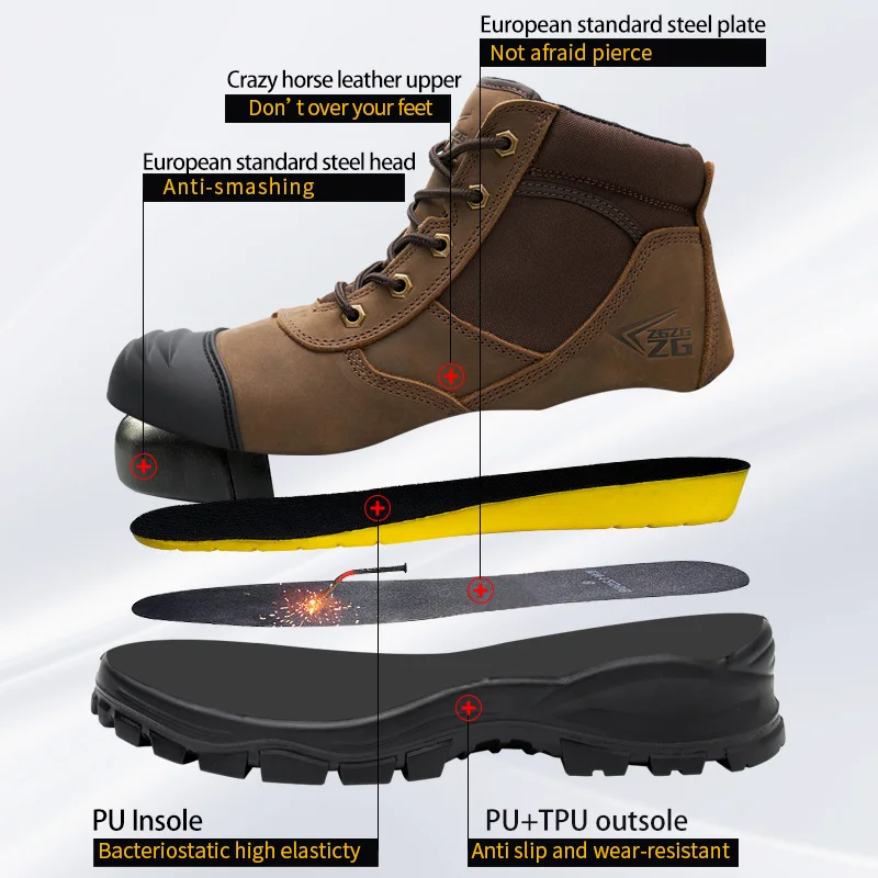 Cowhide Work Safety Boots Men Puncture-Proof Indestructible shoes Anti-smash Work Sneakers Anti scald welding boots Protective