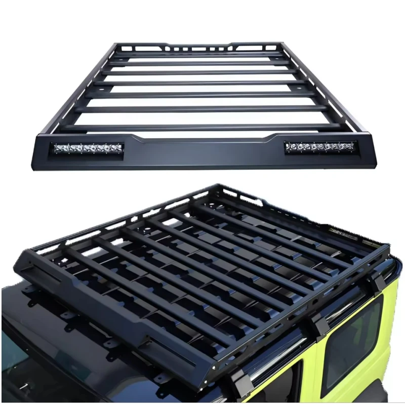 Aluminum 4x4 Basket Rack with Light Bar Car Roof Rack Cargo Box Accessory for  Jimny Sierra JB74 JB74W JB64 JB64W