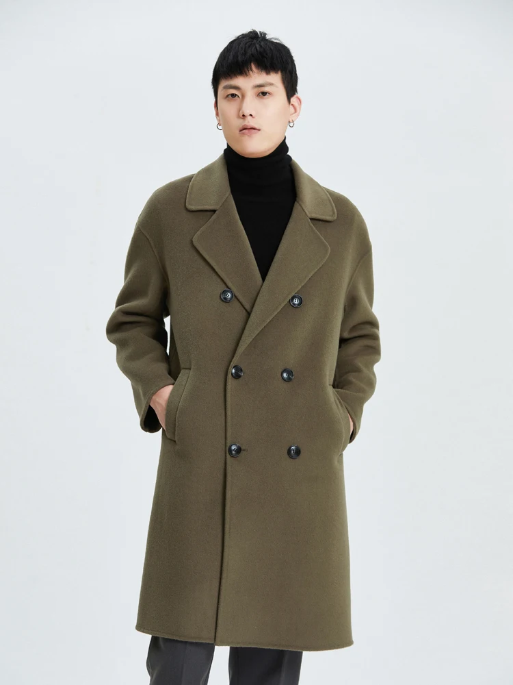 2023 High-End Men's Overcoat Pure Wool Lapel Double Breasted Six-Button Long Coat Fashion Business Men's Winter Casual Top