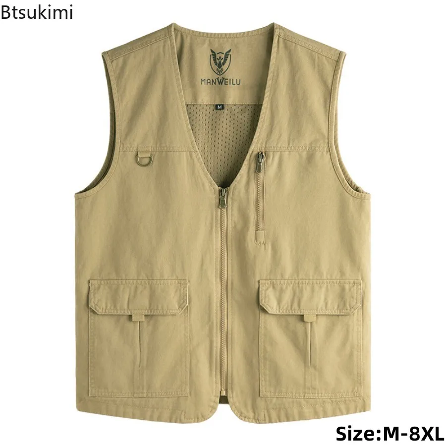 

Plus Size 7XL 8XL Outdoor Leisure Vests New Men's Multi-Pocket Sleeveless Breathable Sports Jackets High-Quality Waistcoats Male