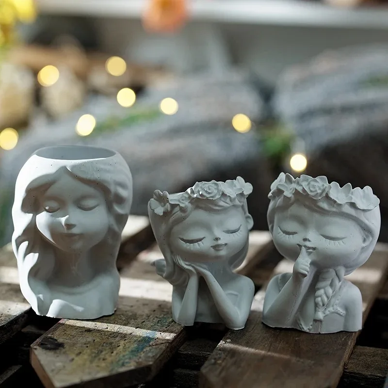 فتاة جميلة اناء للزهور الاسمنت سيليكون قوالب الراتنج شمعة حامل سفينة الجص قالب خرسانة لإنشاء المزارعون في الأماكن المغلقة #2