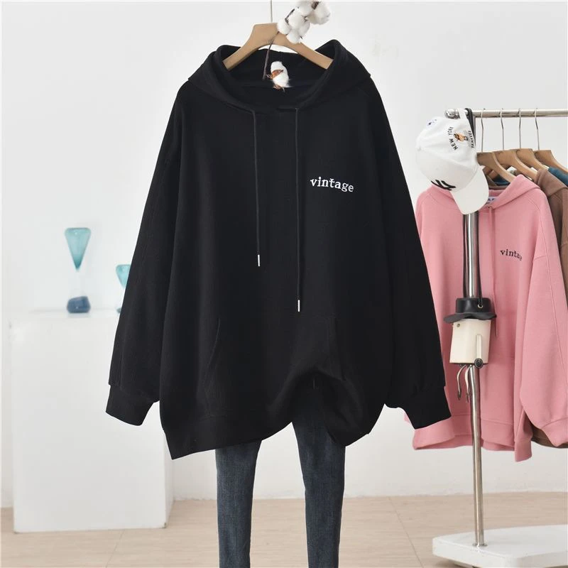 Vintage Letters Embroidery Oversized Female Hooded Sweatshirts Autumn Korean Fashion Harajuku Pullovers Streetwear Hoodies Women