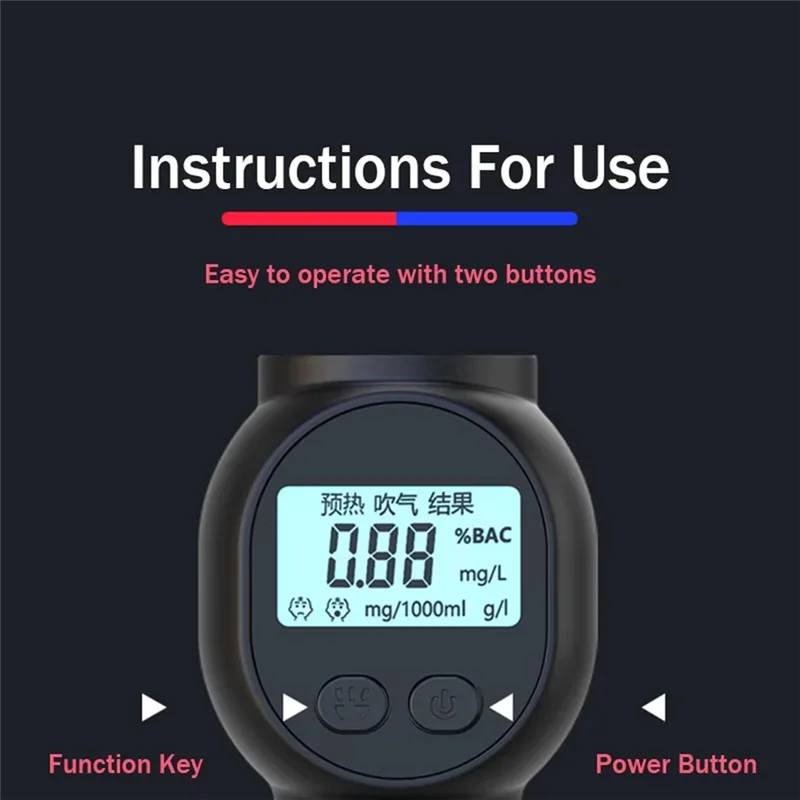 SUNRI-Handheld Digital Breathalyzer Rechargeable LCD Display Professional Alcohol Tester With LED Non-Contact Alcohol Detector