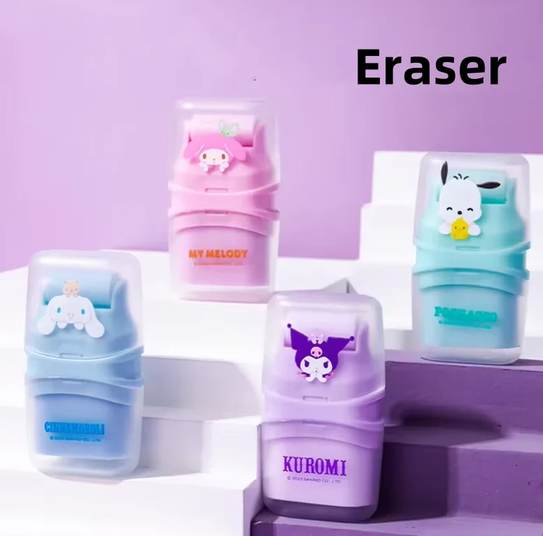 16 pcs/lot Sanrio Kuromi Roller Eraser Cute Writing Drawing Rubber Pencil Erasers Stationery For Kids Gifts School Supplies