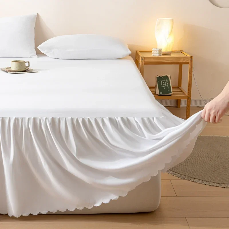 Saia de cama com elástico, quatro cantos, cor sólida, escovado, saia sem fronha, queen size, king size, cama