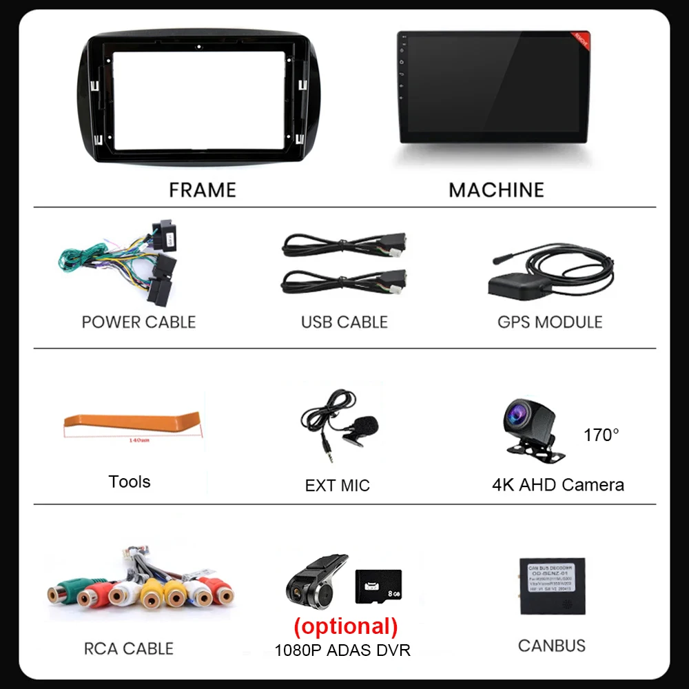 Android 16 para Mercedes Smart 453 Fortwo 2014 - 2020 Autoradio reproductor Multimedia QLED 1280*720 pantalla Carplay Radio de coche 2Din DVD