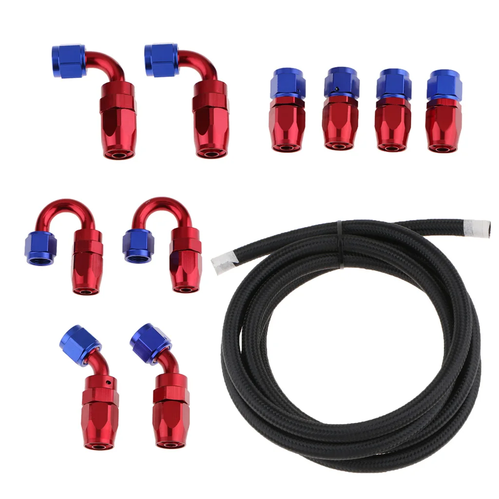 AN6 Nylon Braided Oil/Fuel Line/Hose+ Aluminum Hose End Fittings Kits