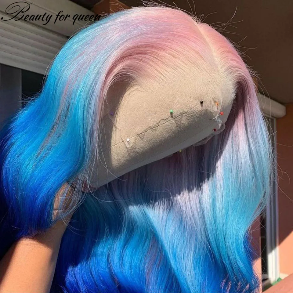 Wig Rambut Asli Powder Blue 13x4 Lace Frontal Wig Rambut Manusia 100% Wig Rambut Asli Sangat Cocok Untuk Menghadiri Pesta