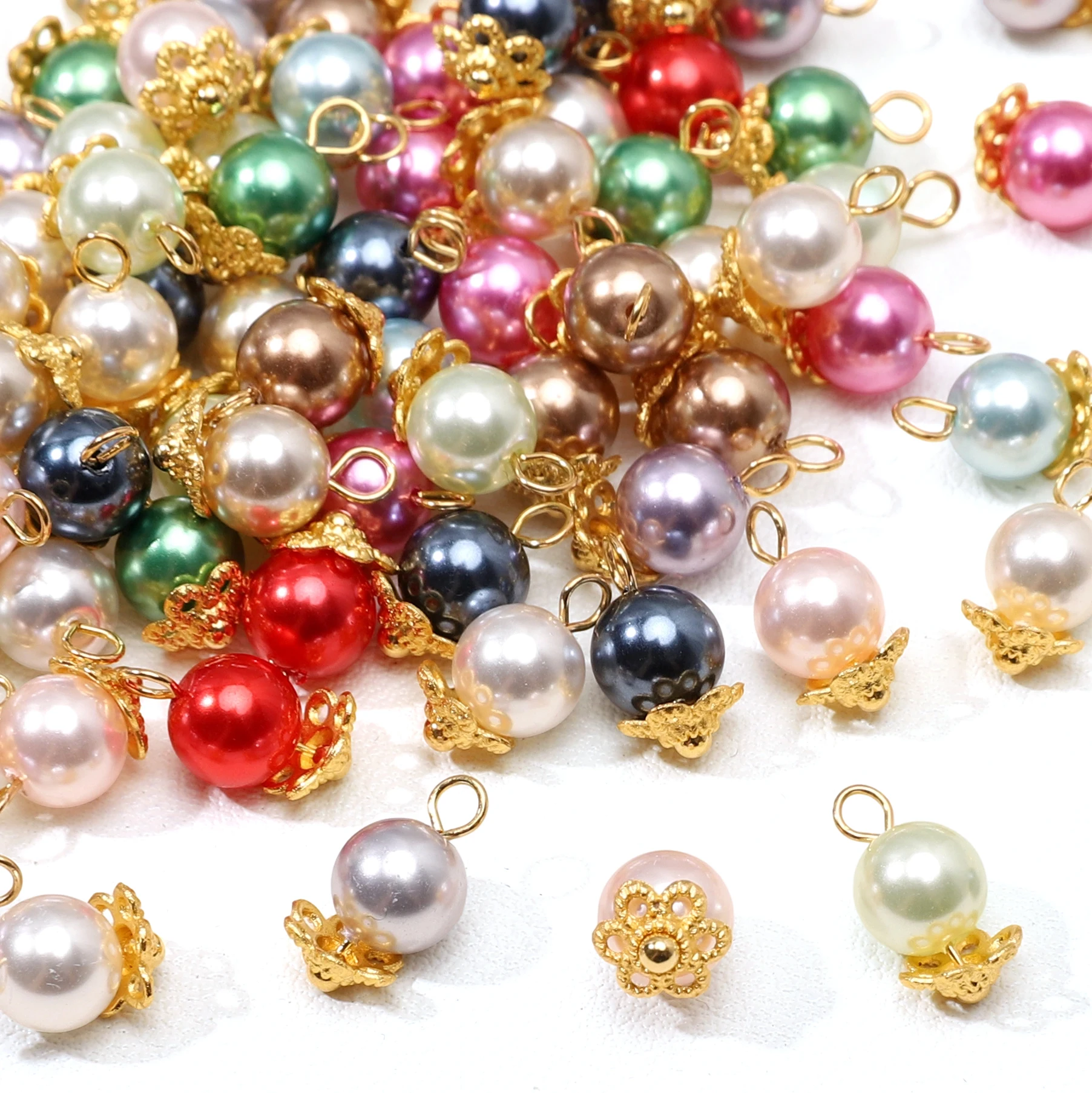 5Pcs 6mm Multi-color Round Imitation Pearl Glass Bead Charms for Costume Jewelry Making Supplies DIY Bracelet Necklace Earrings