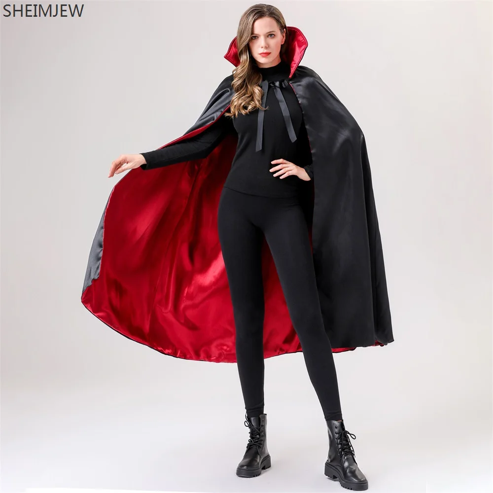 Adulte rouge et noir col montant cape de mort Halloween Vampire Cosplay tenues de maquillage cape de Pirate carnaval fête scène habiller