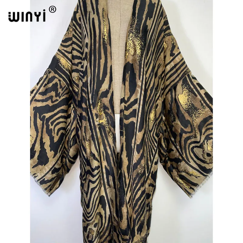 WINYI autumn Cotton feeling gilding Leopard Print Beach Wear Swim Suit kimono Elegant Africa Women Boho Cardigan evening dress