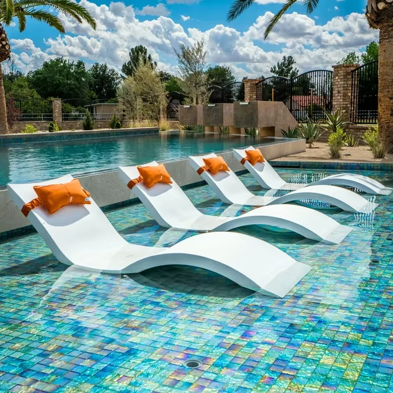Submerged Pool Loungers in Pool Sun Lounger  Ledge in Water Bed Outdoor S Shape Day Bed Pools Wave Lounger for Resort Hotel