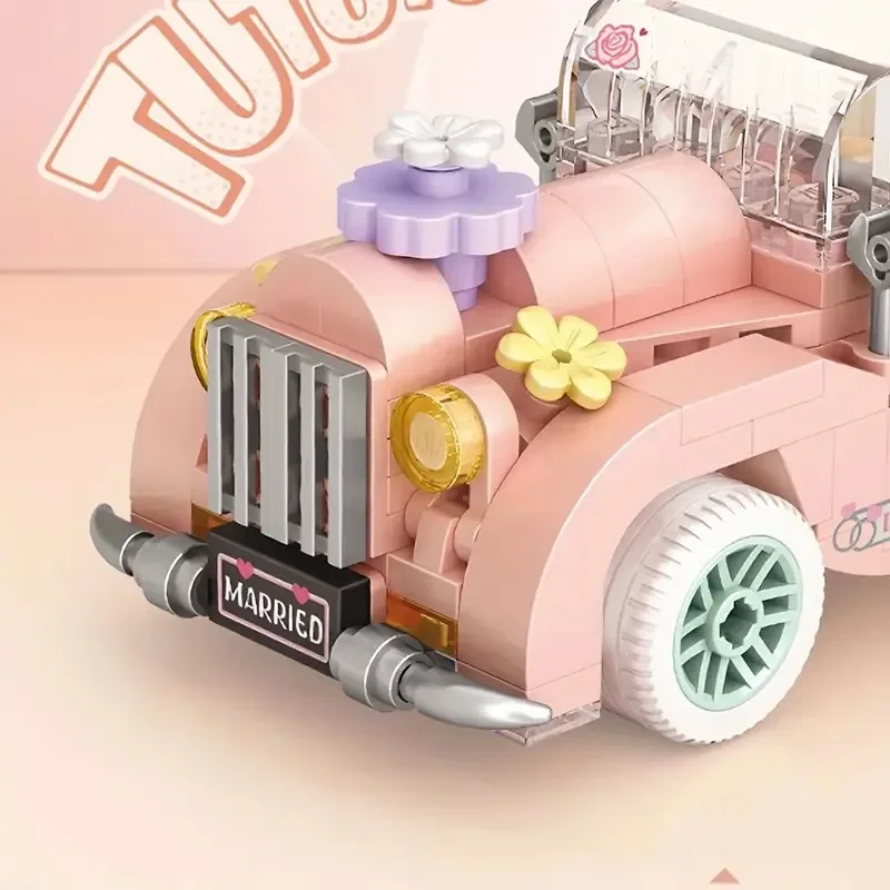 Cartoon Car Building Block Set DIY Cute Romantic Wedding Car Model Assembled Ornaments Toy Gifts for Children and Adults