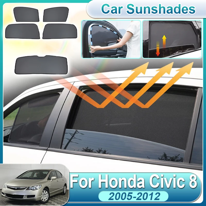 

Солнцезащитные козырьки для Honda Civic 8-го поколения 2005-2012 годов выпуска, седан MK8, для переднего и заднего стекол, боковых окон, складные, автомобильные аксессуары