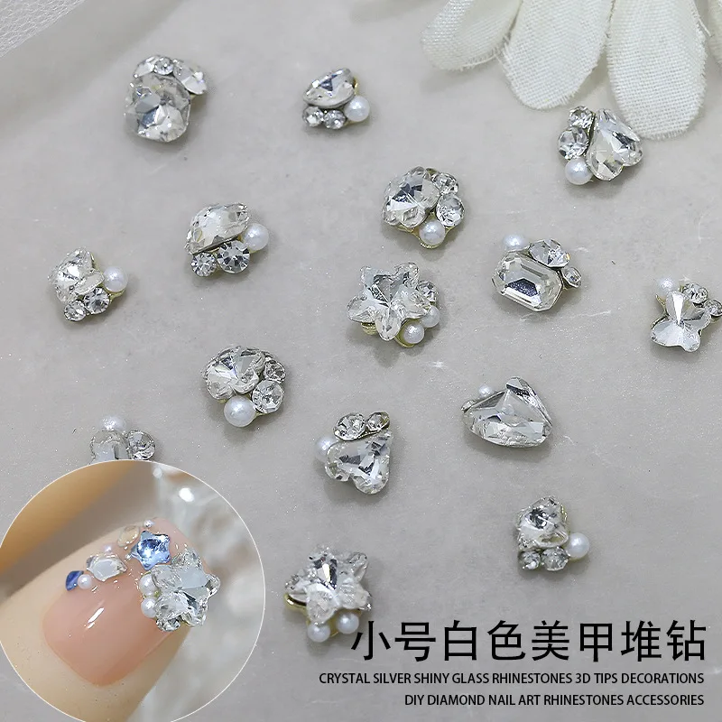 10pc flash mini arte do prego diamante pilha acessórios branco coração borboleta gordura quadrado floco de neve encantos do prego diy decoração da arte do prego