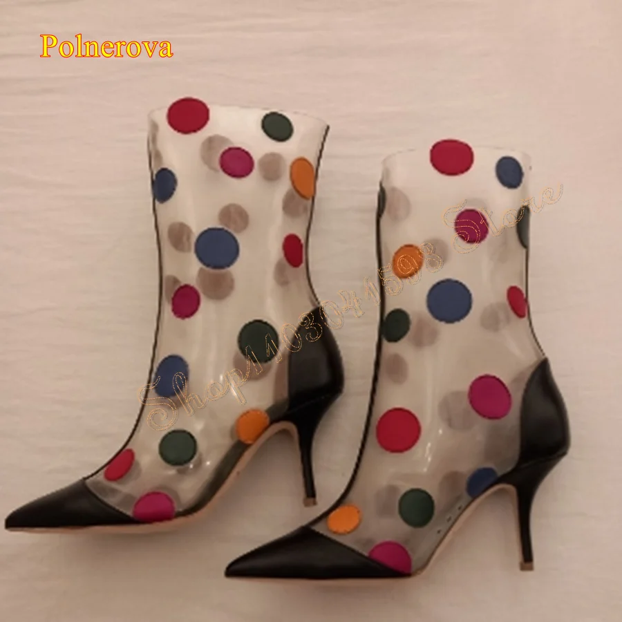 

Colorful Polka Dot Knee High Boots,Fashion Pvc High Heel Boots Women's Pointed Toe Stiletto Boots 2024 New Zapatos Para Mujere