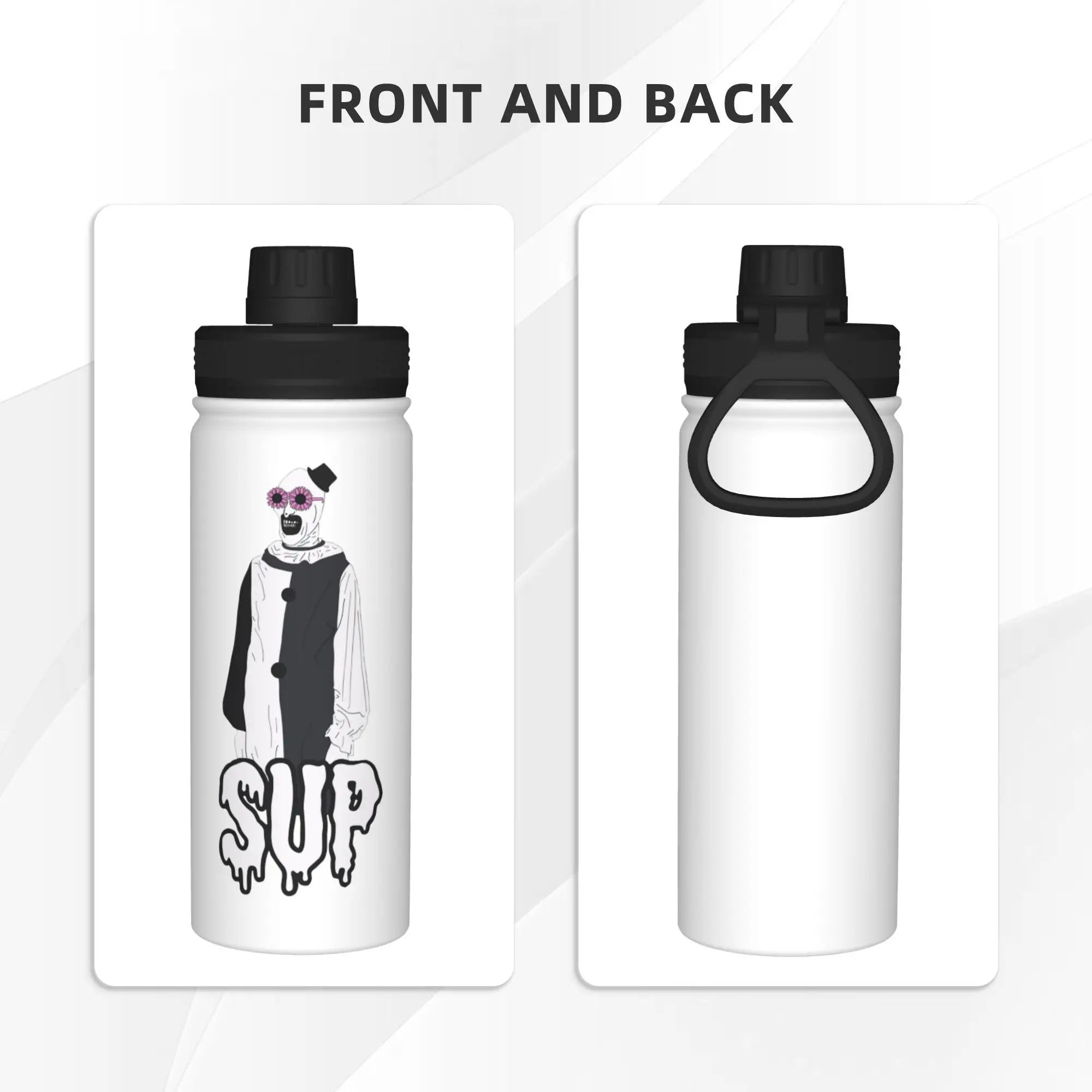Terrifiers Art The Clown 18OZ Sports Insulated Kettle Horror Halloween Film Coffee Cups Stainless Steel Outdoor Mug Water Bottle