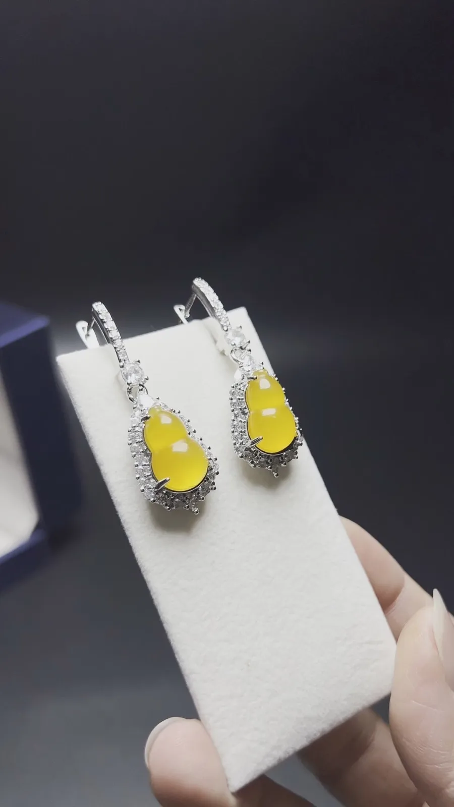 Real Natural Perfect High Ice Yellow Gourd Myanmar Jade Jadeite earrings