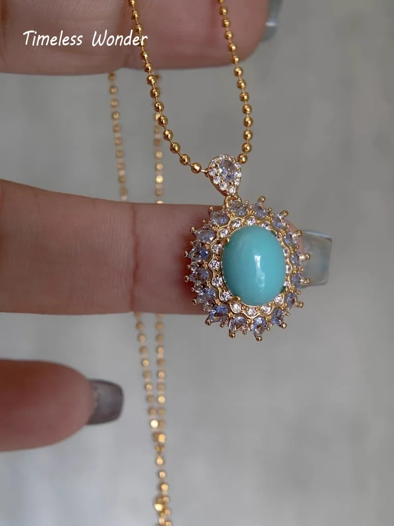 الخالدة عجب ريترو الزركون فو حجر قلادة سلاسل N زر أقراط النساء مصمم طقم مجوهرات العصرية نادر خمر 4612 #4