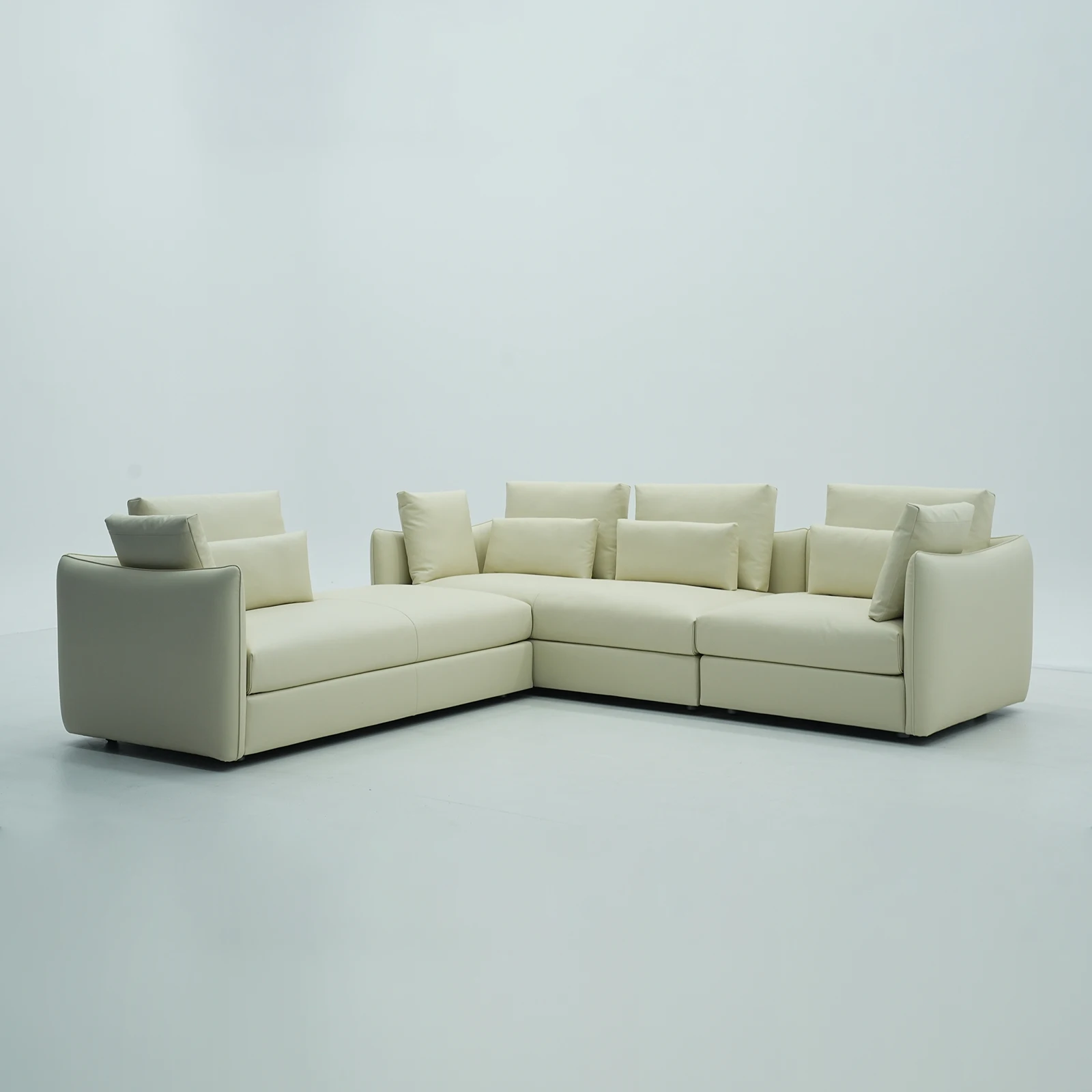 

#Italian Style Light Beige Leather Sectional Sofa Customizable Living Room Furniture