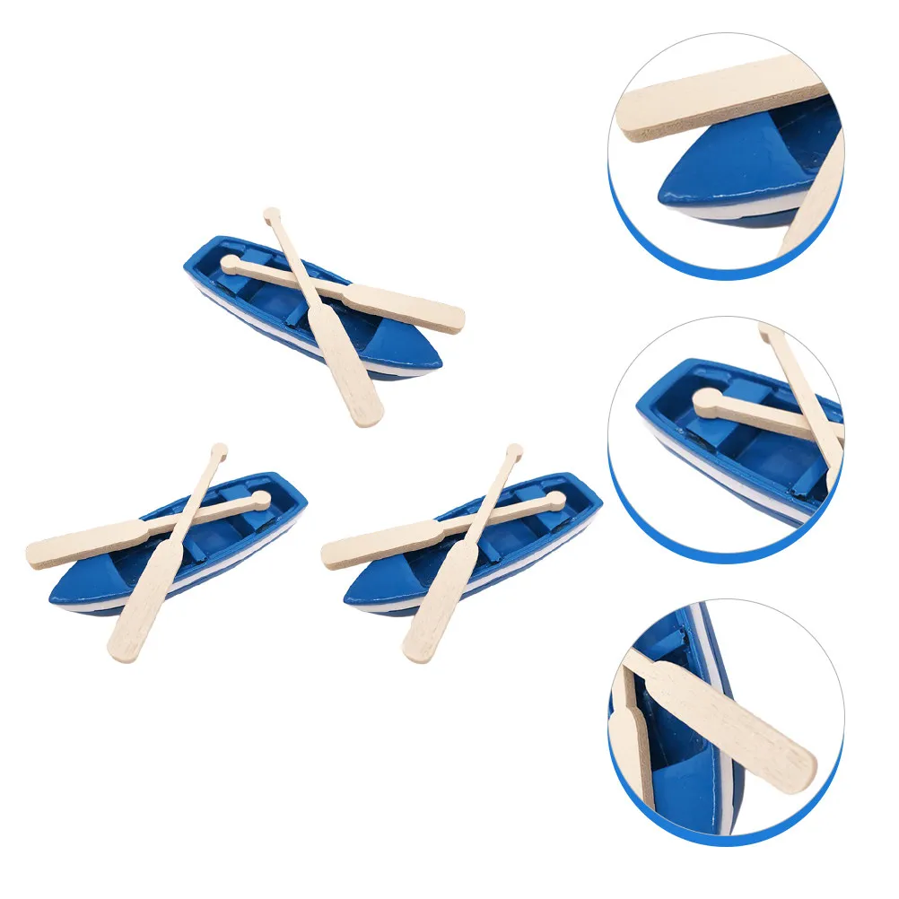 Mini Blue Rowboat Ornament – Wooden Resin Paddle Decor for Table, Office, Bedroom & Dollhouse Micro Landscape