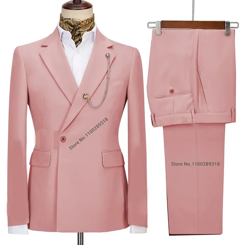 

2024 Latest Pink Men Suit Groom Tuxedos Men Wedding Dinner Party Suits Costume Homme Mariage Terno Masculino 2PCS(Blazer+Pants)