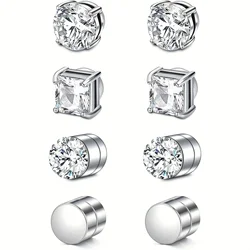 1 Pairs Crystal Strong Magnetic Ear Stud Clip Earrings for Men Women Punk Round Zircon Magnet Earrings Non Piercing Jewelry