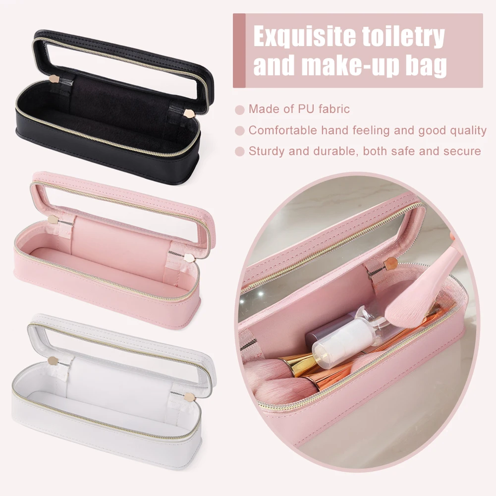 

Makeup Brush Bag PU Makeup Brush Case Transparent Travel Wash Bag Dual Zipper Makeup Brush Holder Bag Travel Toiletry Bag