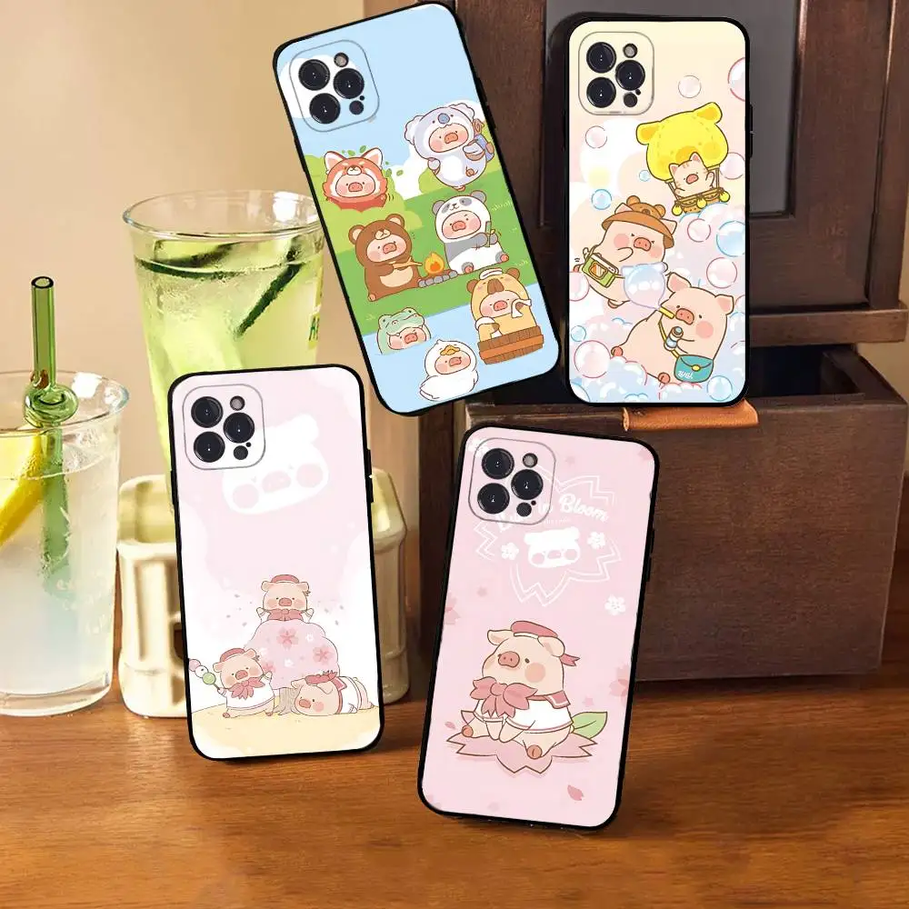 Pink Cute Pig L-lulu Kawaii For IPhone 17 16 15 14 13 12 11 Pro Max Plus Shockproof Black Soft Phone Cover