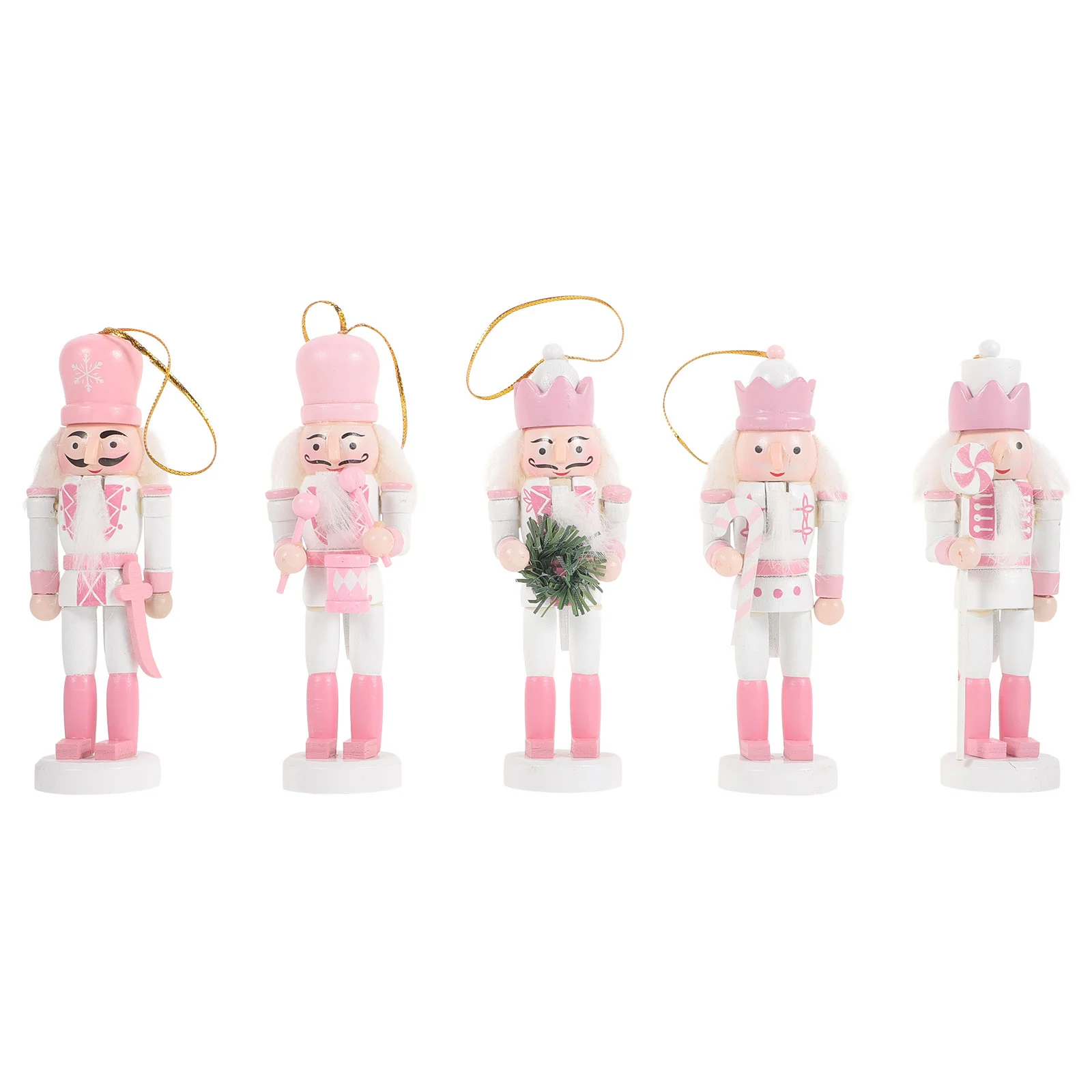 

5 Pcs 13CM Nutcracker Wooden Craft White Candy Macaron Decor Mini Christmas Holiday naments for Kids Bedroom Home Car