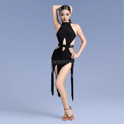 Vennystyle Latin Dance Ladies Adult Training dress Backless sleeveless fringe Dance dress Professional ballroom dance dress