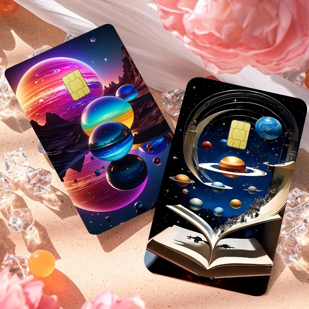 

Космическая планета, наклейки на кожу кредитной карты, без остатков клея, водонепроницаемые для кредитных карт VISA, карта доступа к метро