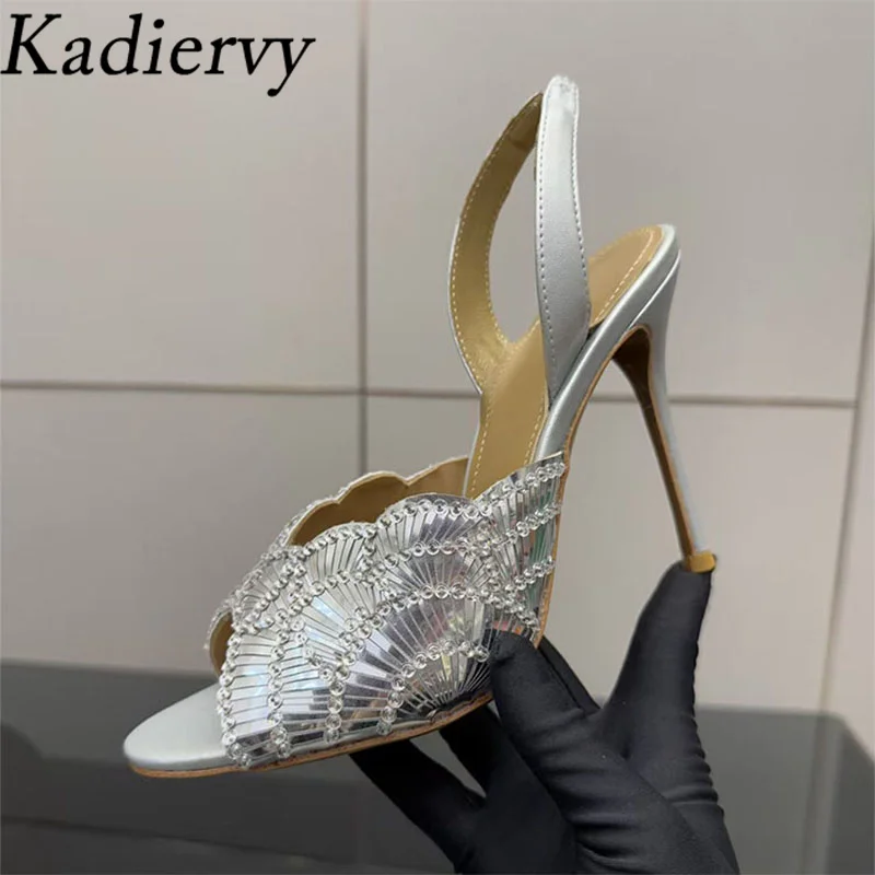 جديد الصيف صندل كعب عالٍ للنساء زهرة ترتر ديكور المدرج أحذية امرأة اللمحة تو الكعوب رقيقة صنادل طراز جلاديتور امرأة #4