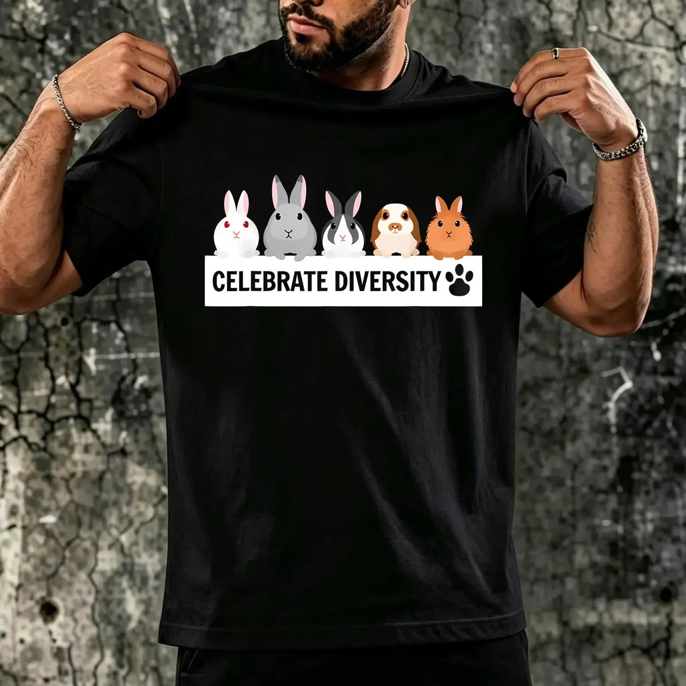 washed T Shirt Celebrate Diversity Cute Pet Bunny for Rabbit Lovers Size S 5XL vintage Washed homme Unisex designer clothes