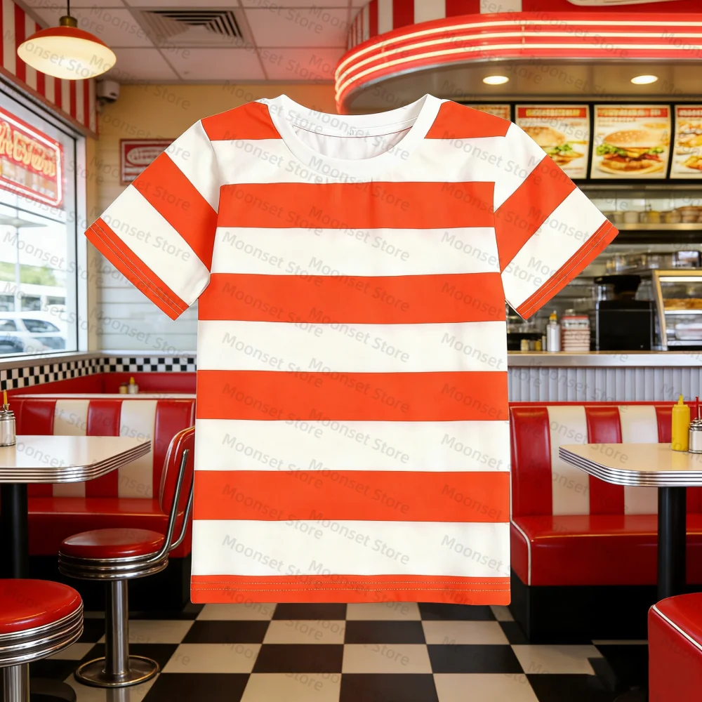 Kontrastfarben mit Streifen, kurzärmeliges neues T-Shirt, T-Shirt für Erwachsene und Kinder, Herren-T-Shirts, Damen-T-Shirts, schnell trocknendes T-Shirt – Detail 3