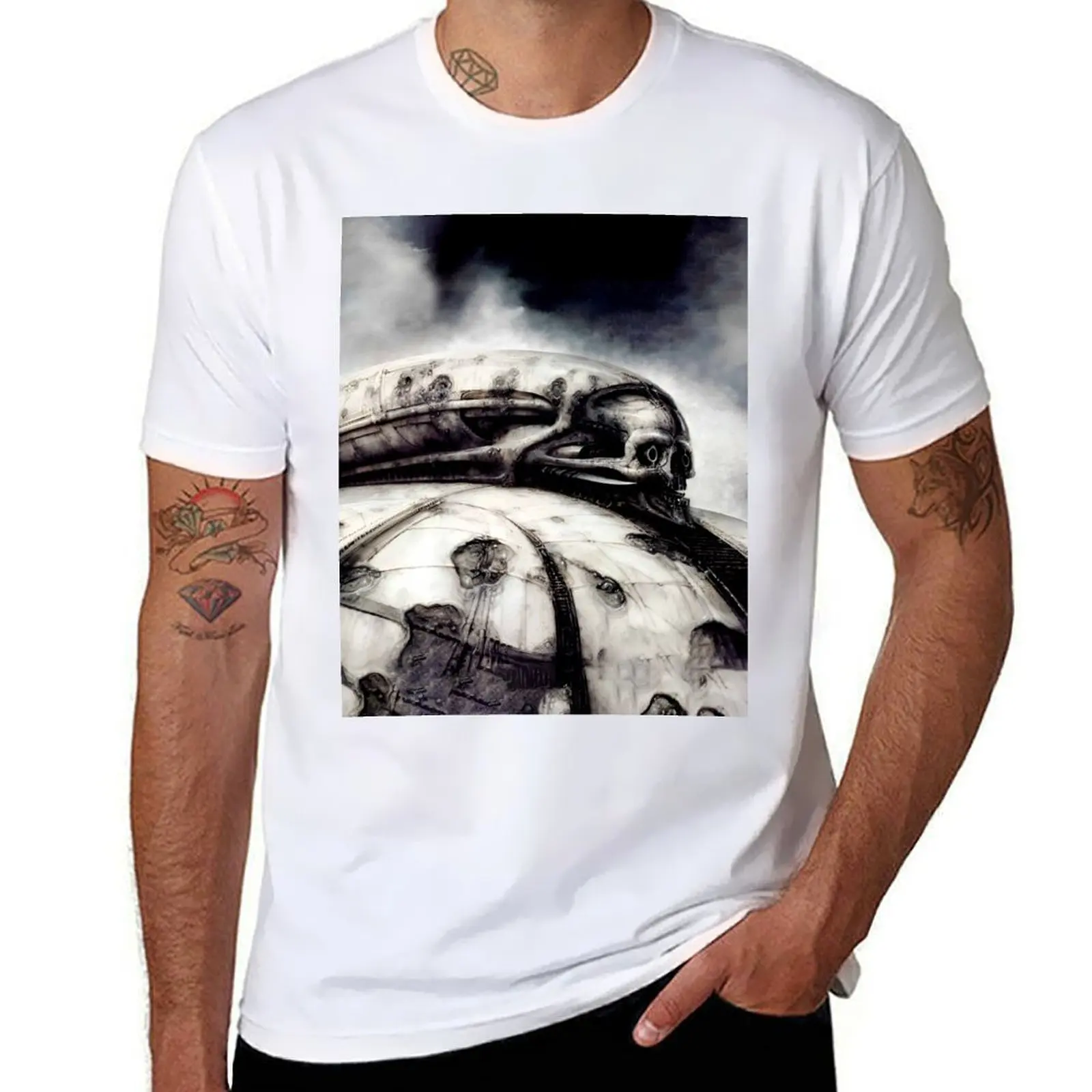 

HR Giger Steampunk Skull T-Shirt t shirt for man 100 percent cotton t shirts for man cotton soft T-Shirt