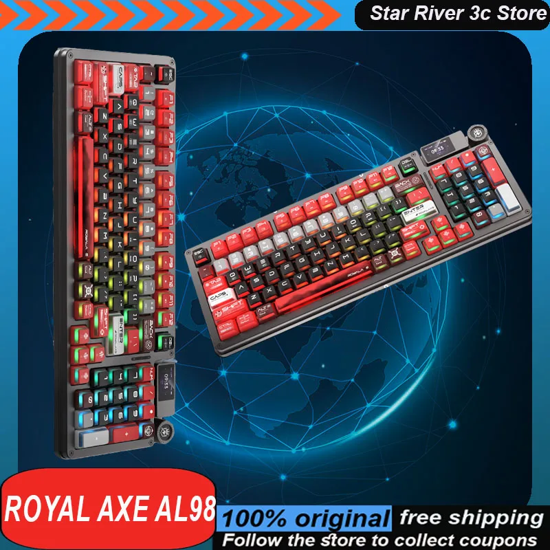 

Royal Axe Al98 Mechanical Keyboard Wireless Magnetic Axis Tft Color Screen Multi Functional Knob Customized Gaming Keyboard