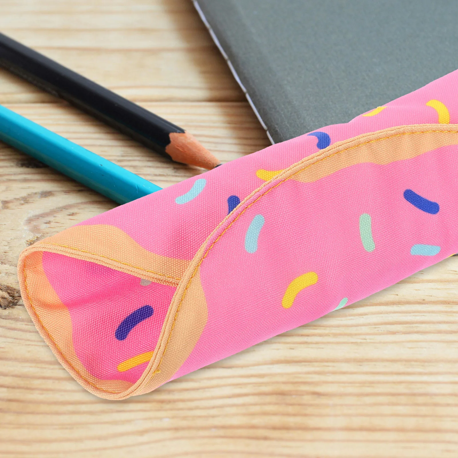 

Creative Donut Pencil Case Canvas Roll Up Pen Holder for Daily Use Art Supplies Storage Roll Pen Bag Donut Pencil Case