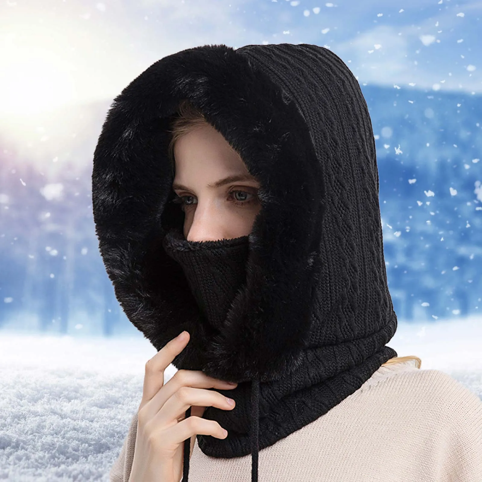 Warm Riding Women Outdoor Integrated Cold-Proof Bib Cap Cold-Proof Mask Hat Hood Ski Face Headgear Winter Hats For Cold Weather