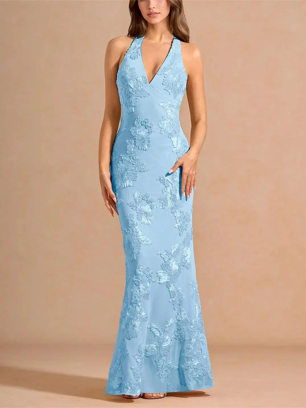 European And American Fashion Hanging Neck V-Neck Fishtail Gowns Socialite Temperament Backless Dress Banquet Dress