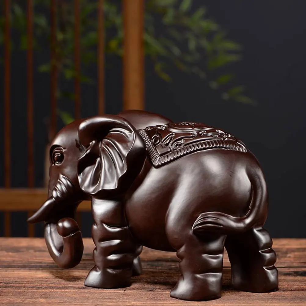 

Black Ebony Wood Elephant Carving Handcrafted Smooth Finish Home Office Decorative Ornament for Living Room Desk Display