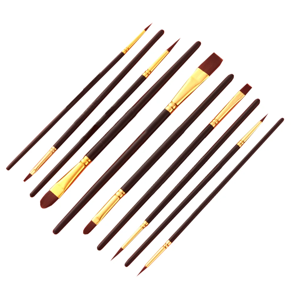 

10 Pcs Nylon Hair Brush Painting Pen Kit Watercolor Wooden Handle Paintbrush Professional Major Gouache