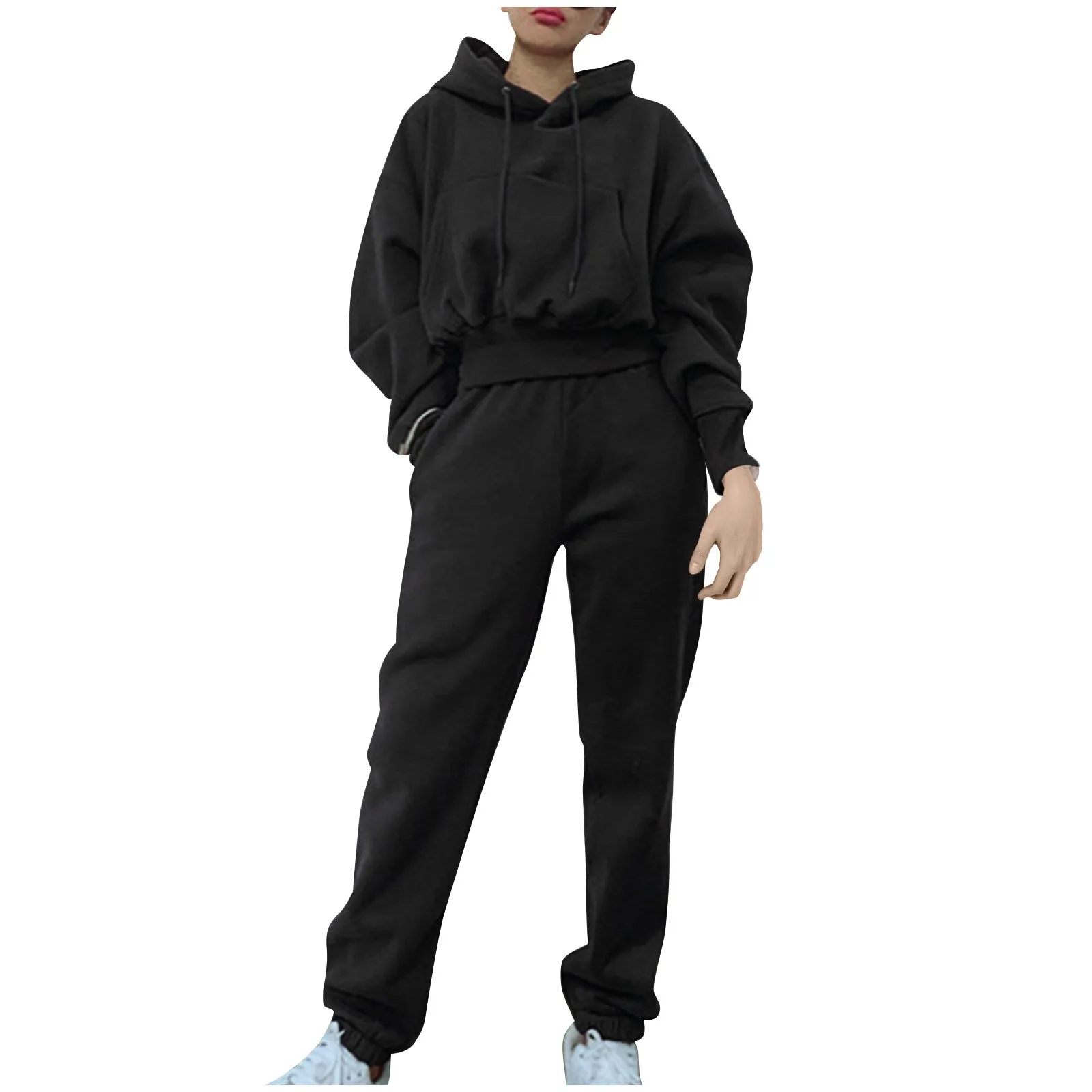 Women\'s Casual Solid Color Long Sleeved Hoodie Trousers Sweatershirt Sports Suit