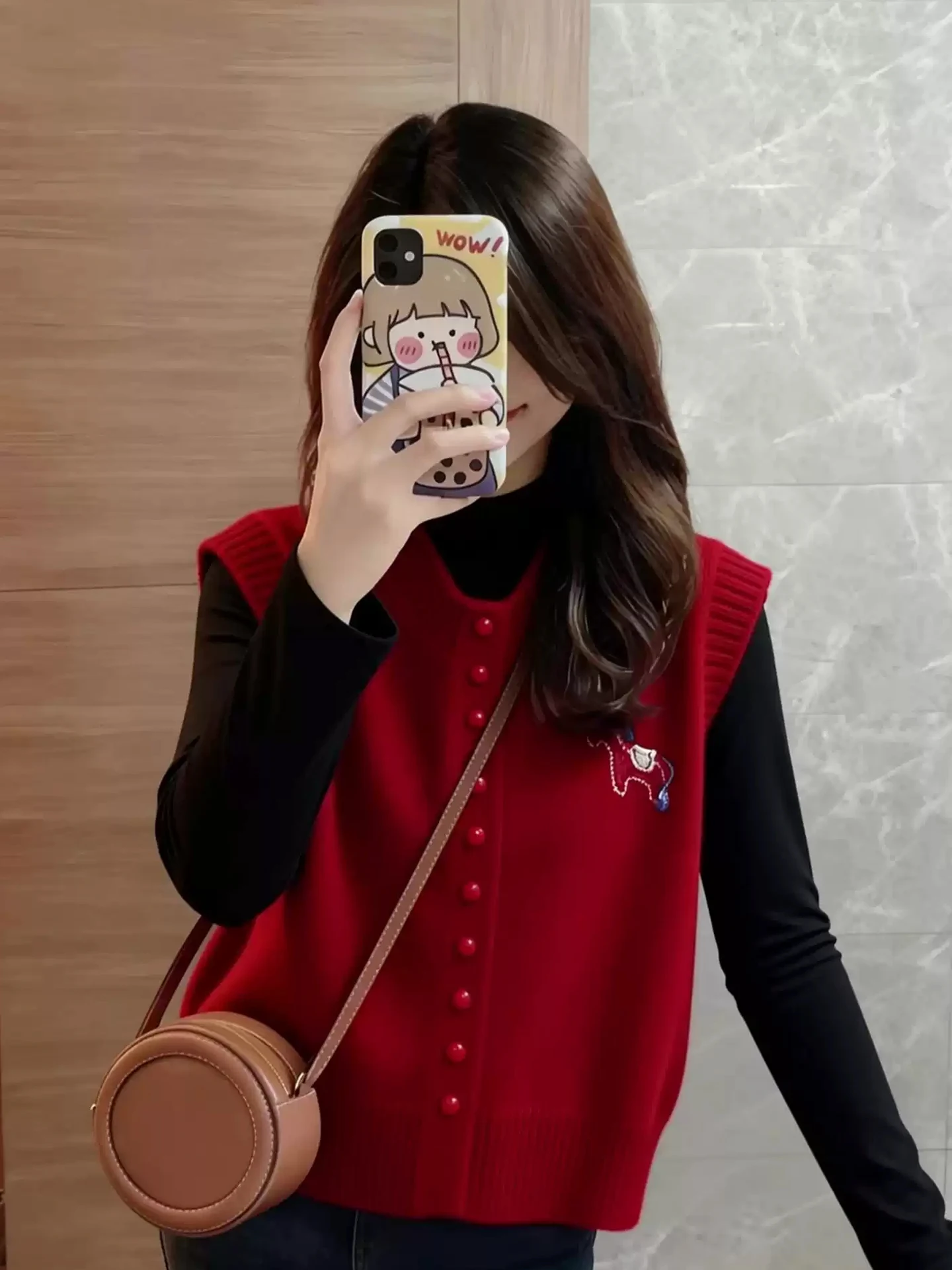 Korean Style Winter Red Knitted Vest Versatile Fashionable Inner Wear Base Shirt Retro Match All Seasons Warmth And Style