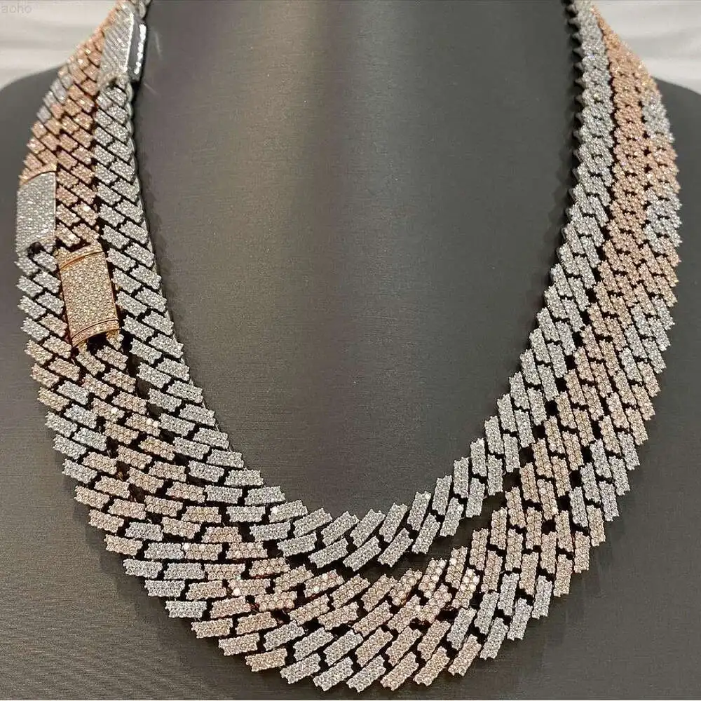 Selling Hip Hop Iced Out Vvs Moissanite 10mm Mens 925 Silver Cuban Link Chain Necklace