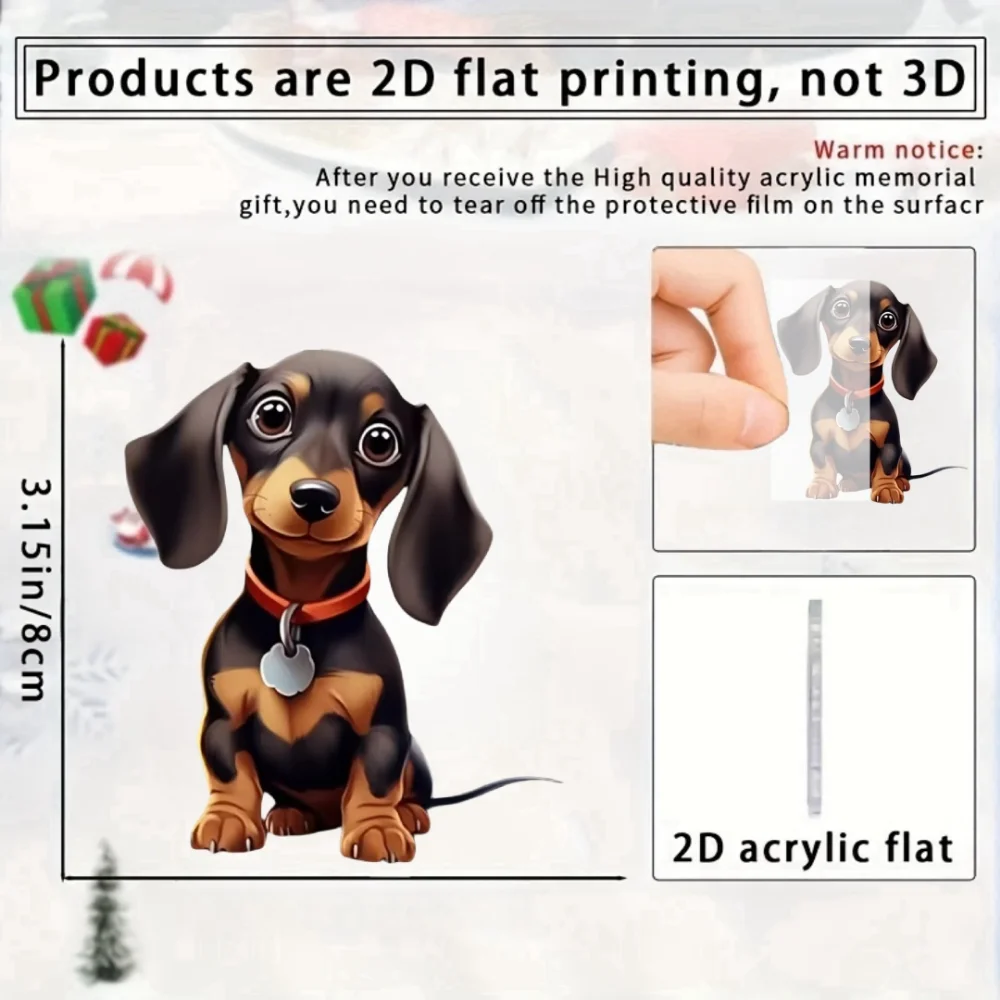 2D Cartoon Dachshund Pendant Charm Cute Dog Keychain Flat Acrylic Puppy Ornament  for Car Mirrors Bags Home Festive Gifts Decor
