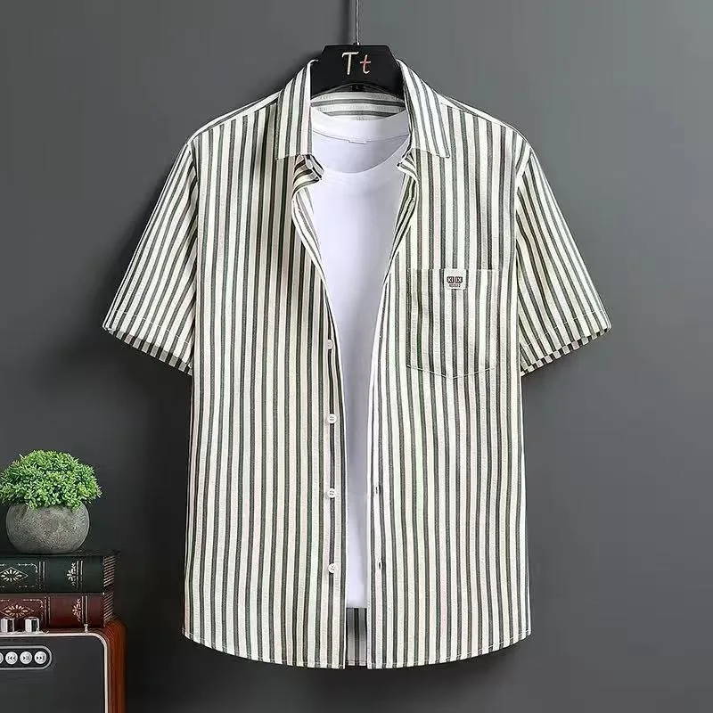 

Summer Ice Silk Stripe ort Sve Мужская irt Qui Dry Легкая дышащая моющаяся защита от солнца большого размера...
